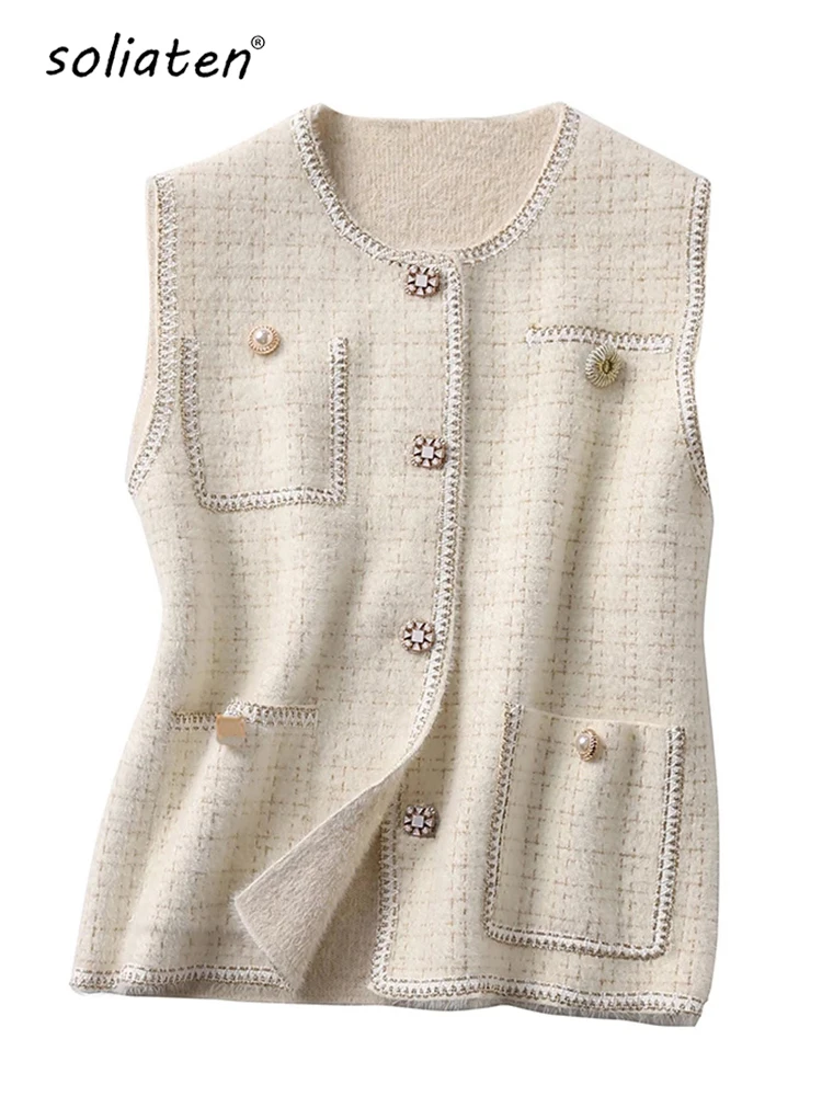 Spring Women Vest Faux Mink Fur Luxurious Single-Breasted Waistcoat Knitted Sweater Vest Sleeveless Oversized Jacket C-260