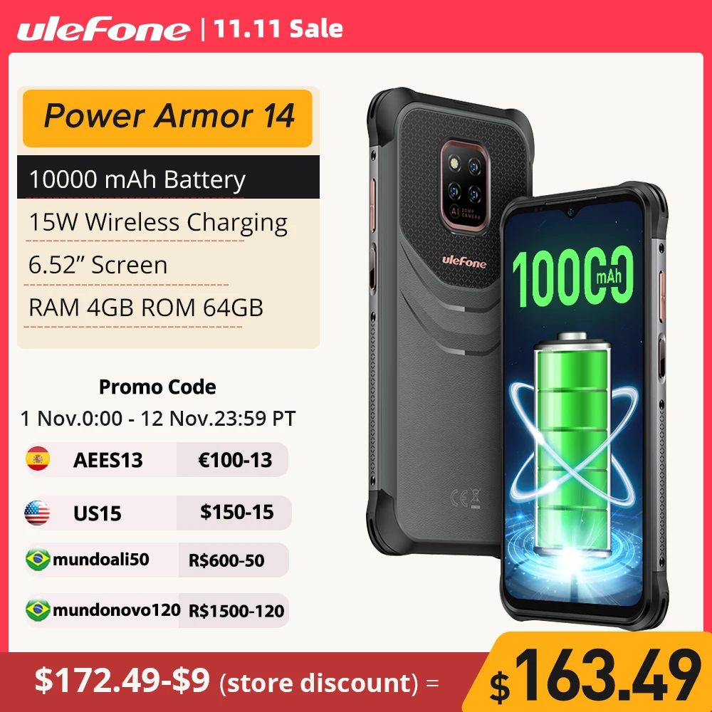 Tanie Ulefone Moc Armor 14 Wytrzymały Telefon 10000mAh Android 11 2.4G/5G Telefon Komórkowy WLAN Globalna Wersja NFC Smartphone Bezprzewodowe ładowanie