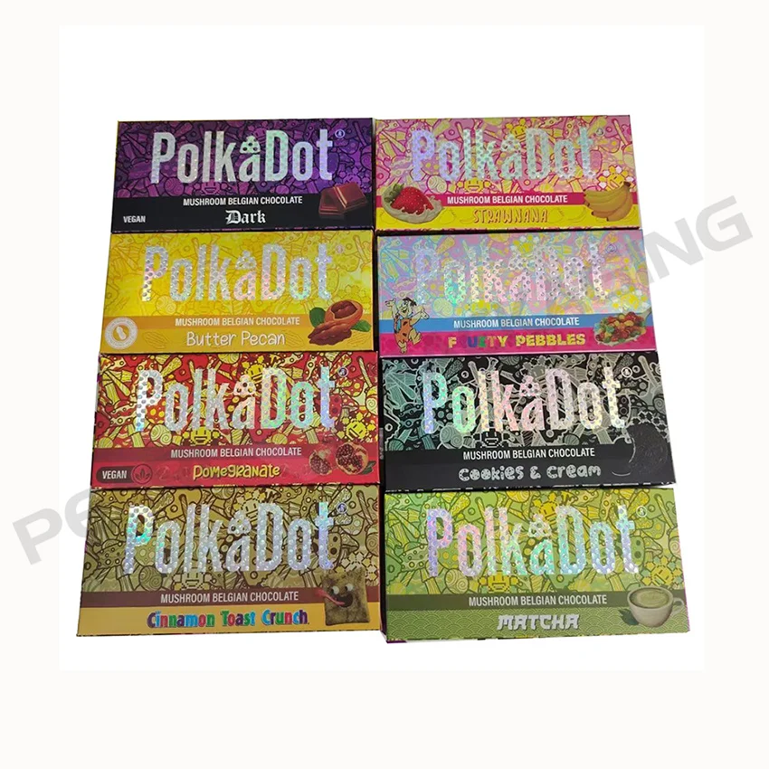 

Empty Polkadot Chocolate Bar Packaging Holographic Milk Cinnamon Flavor Carton with Outer Display Box