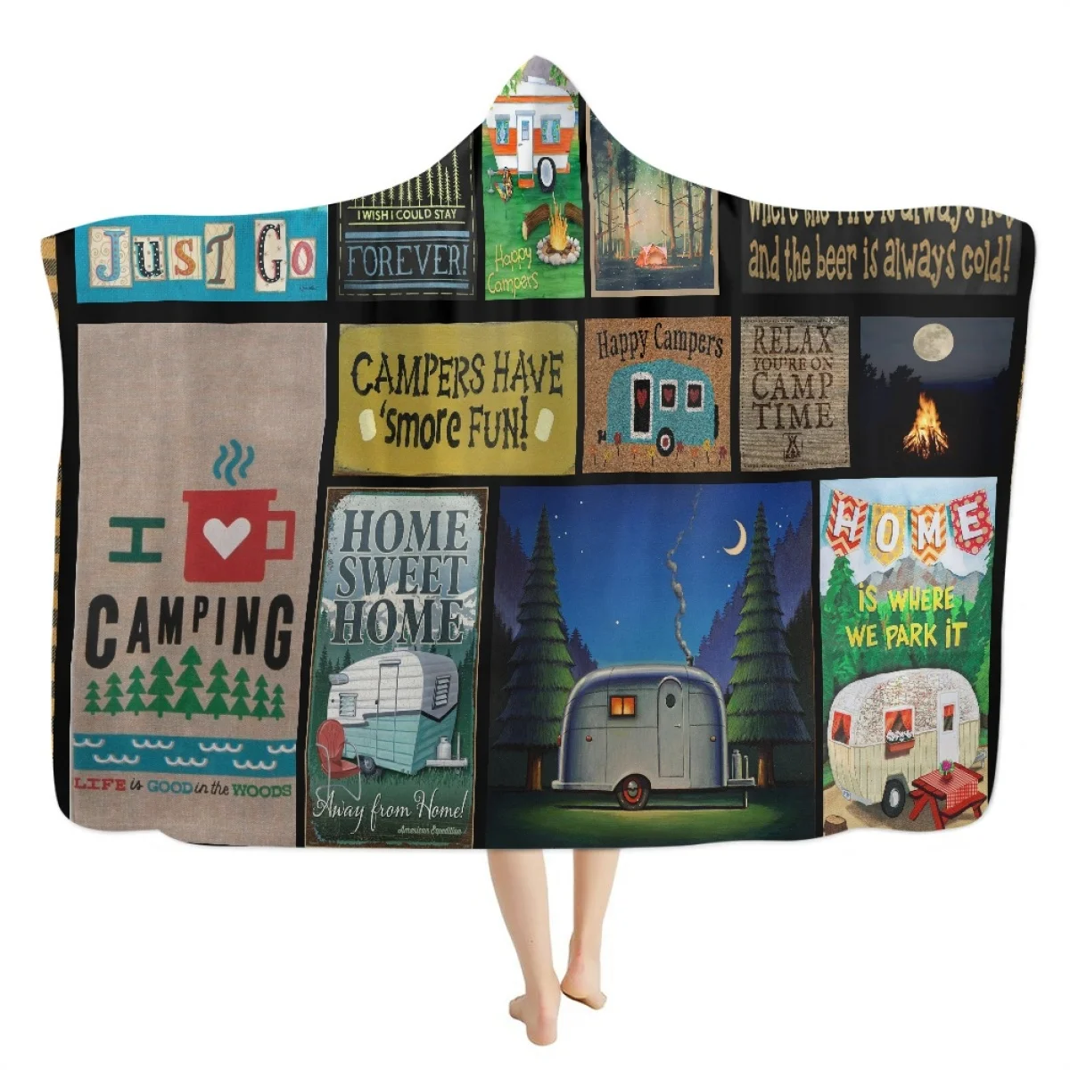 

Cartoon Wagon Print Hooded Blanket Christmas Travel Party Decoration Thick Quilt Personalized Warm Blanket for Picnic Kids Adult