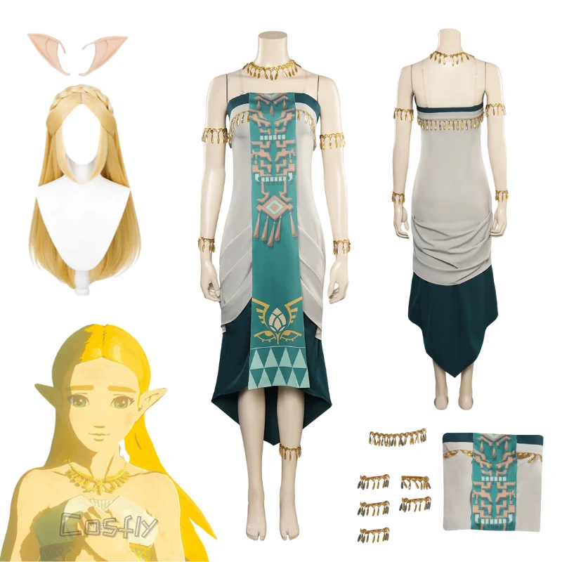 

Zeldar Princess Cosplay Dress Costume Tears of the Kingdom Girls Outfit Fantasia Roleplay Halloween Carnival Party Disguise Suit