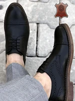 black genuine leather patterned mens classic shoes orthopedic comfortable sweatproof odorless flexible sole 1st class material