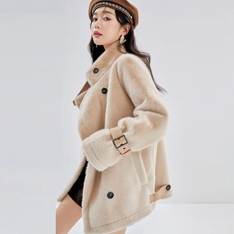 Autumn Winter Women Warm Faux Fur Coats Loose Pockets Office Lady Fashion Long Sleeve Thick Jacket Outerwear Casual Female