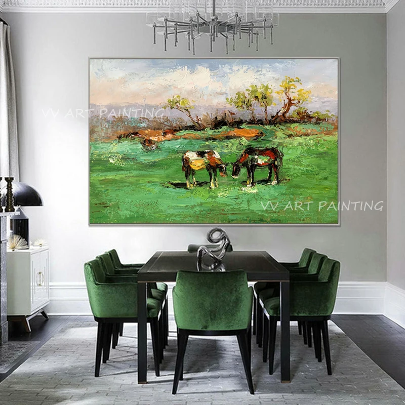 Современная Абстрактная живопись лошадь животные толстая картина маслом ручной