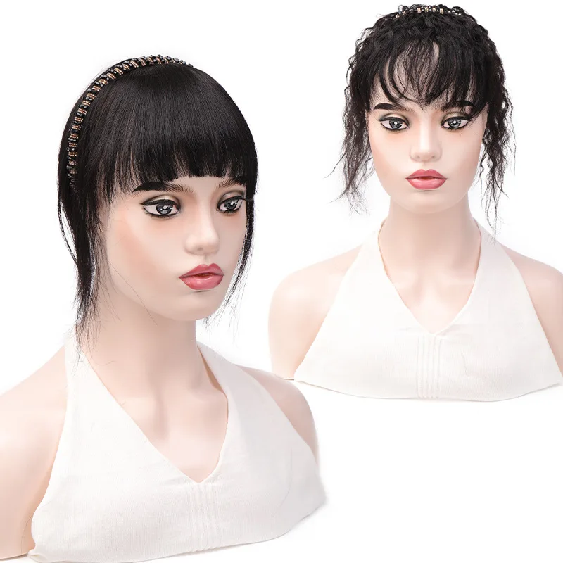 Allaosify Synthetic Wig Female Hair Band Wig Straight Bangs Head Filler Hair Block Wig Piece Natural Cover White Hair Real Hair