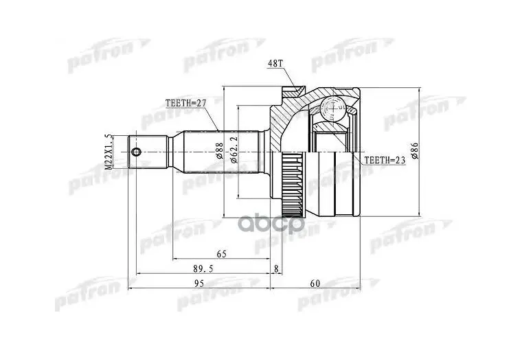 Шрус Наружный С Кольцом Abs 27x62.2x23 Abs:48t Hyundai Tucson 04-10 PATRON арт. PCV1352 |