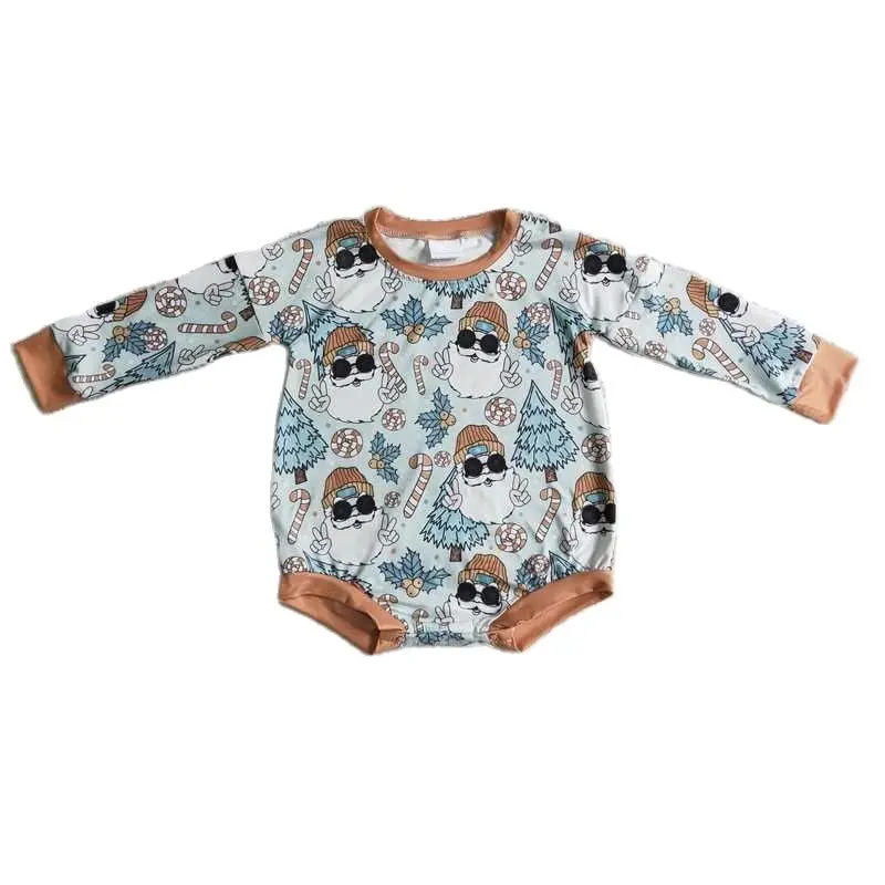

Baby Christmas Boys Clothing Santa Claus Print Long Sleeve Bodysuit Milk Silk Baby Romper
