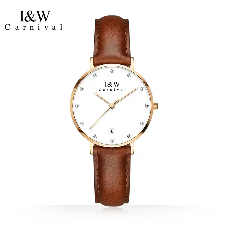 Relogio Feminino CARNIVAL Brand Fashion Watches For Women Ladies Girls Luxury Calendar Quartz Watch Waterproof Ultra Thin Reloj