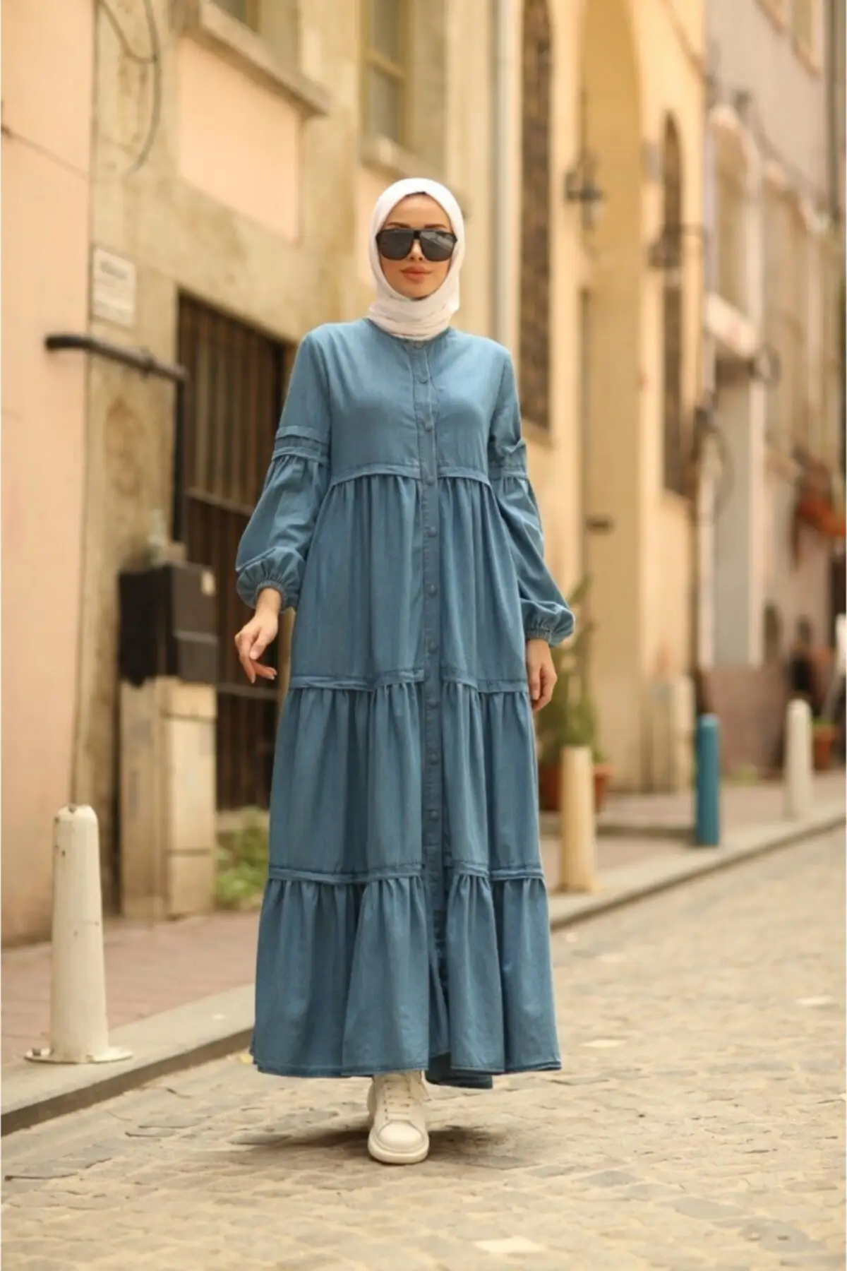 Pleated Abaya Blue Hijab Muslim Indoor Wear Stylish Fashion Design Women 2022 New Season Doesn 'T Sweat