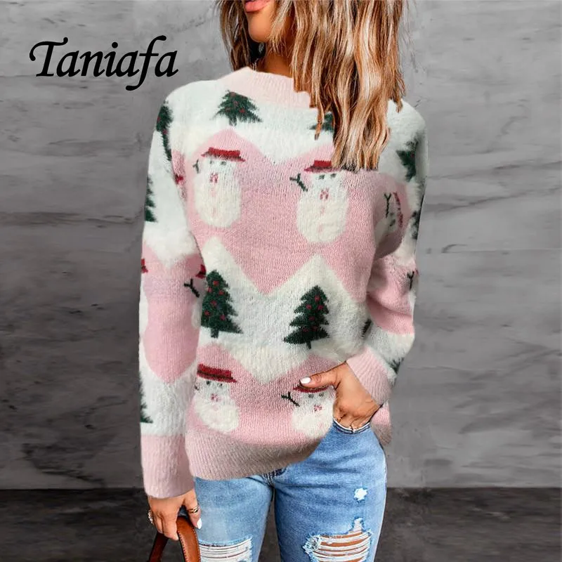 

Fashion Women Christmas Snowman Print Long Sleeve Sweater Slim Casual Pullover Top Autumn Winter Knitted Jumpers Sweaters