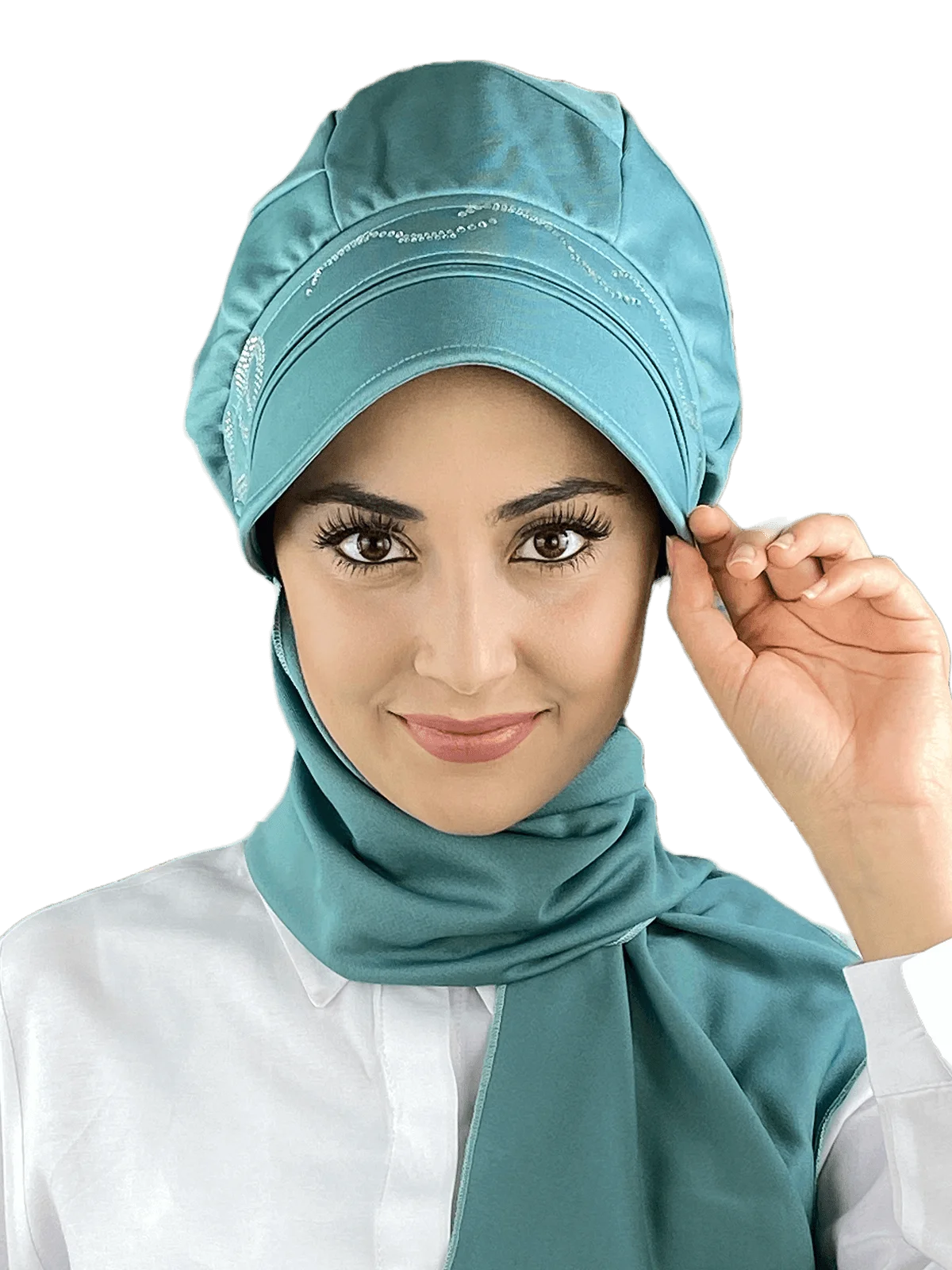 

Бирюзовый шарф с принтом камней, шапка, новый модный исламский мусульманский женский шарф, трендовый хиджаб, готовая к ношении шапка, Beere Bone