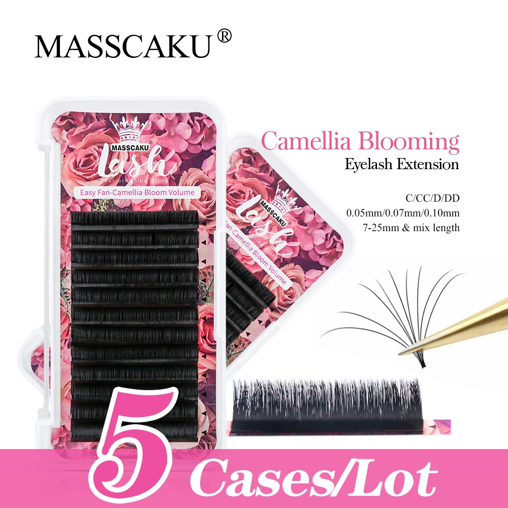 

5case/lot MASSCAKU All Size Russian Volume Camellia Autofans False Eyelashes Extension C D Curl Fast Flowering Natural Soft Lash