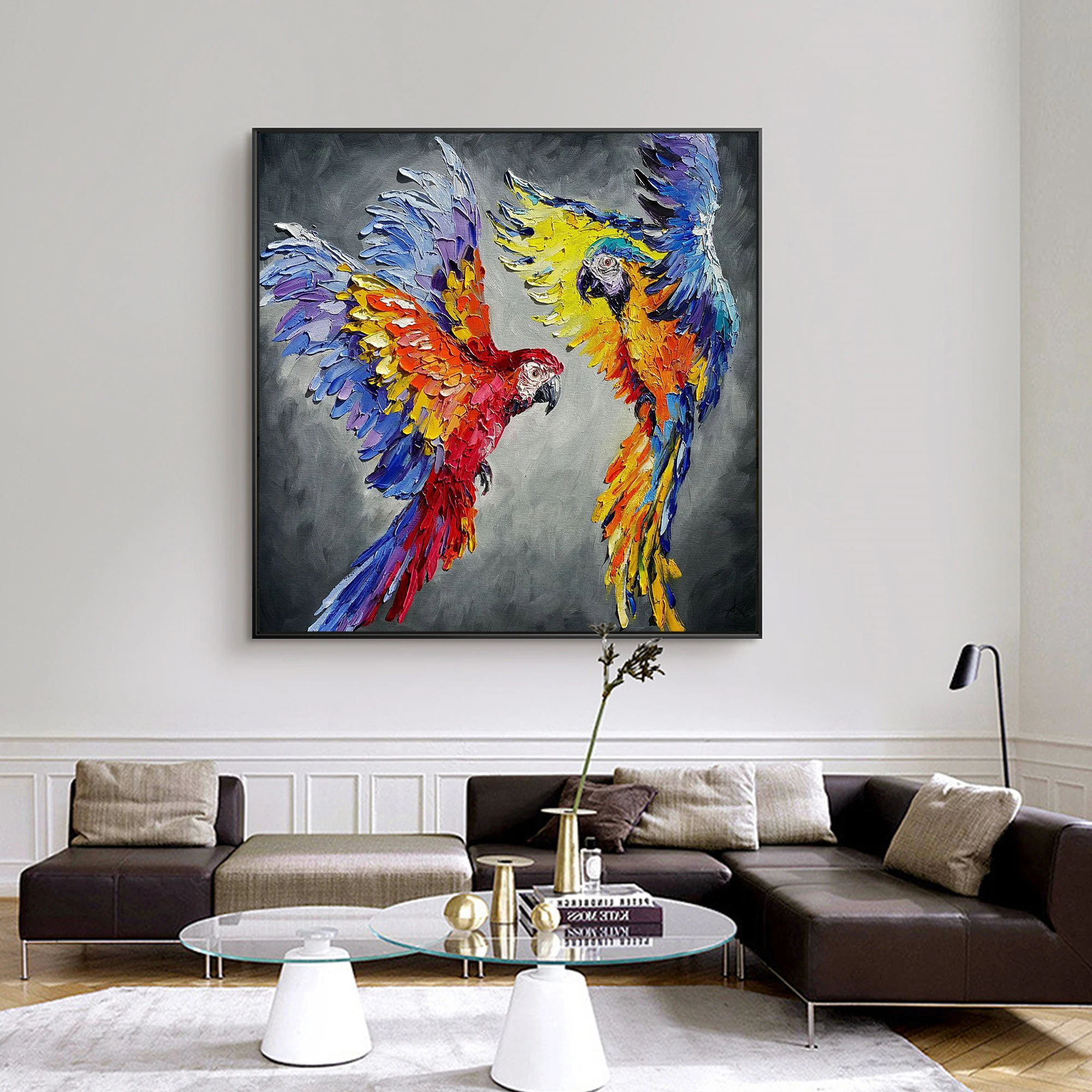 Красочный Попугай акриловая животная живопись на холсте большая настенная
