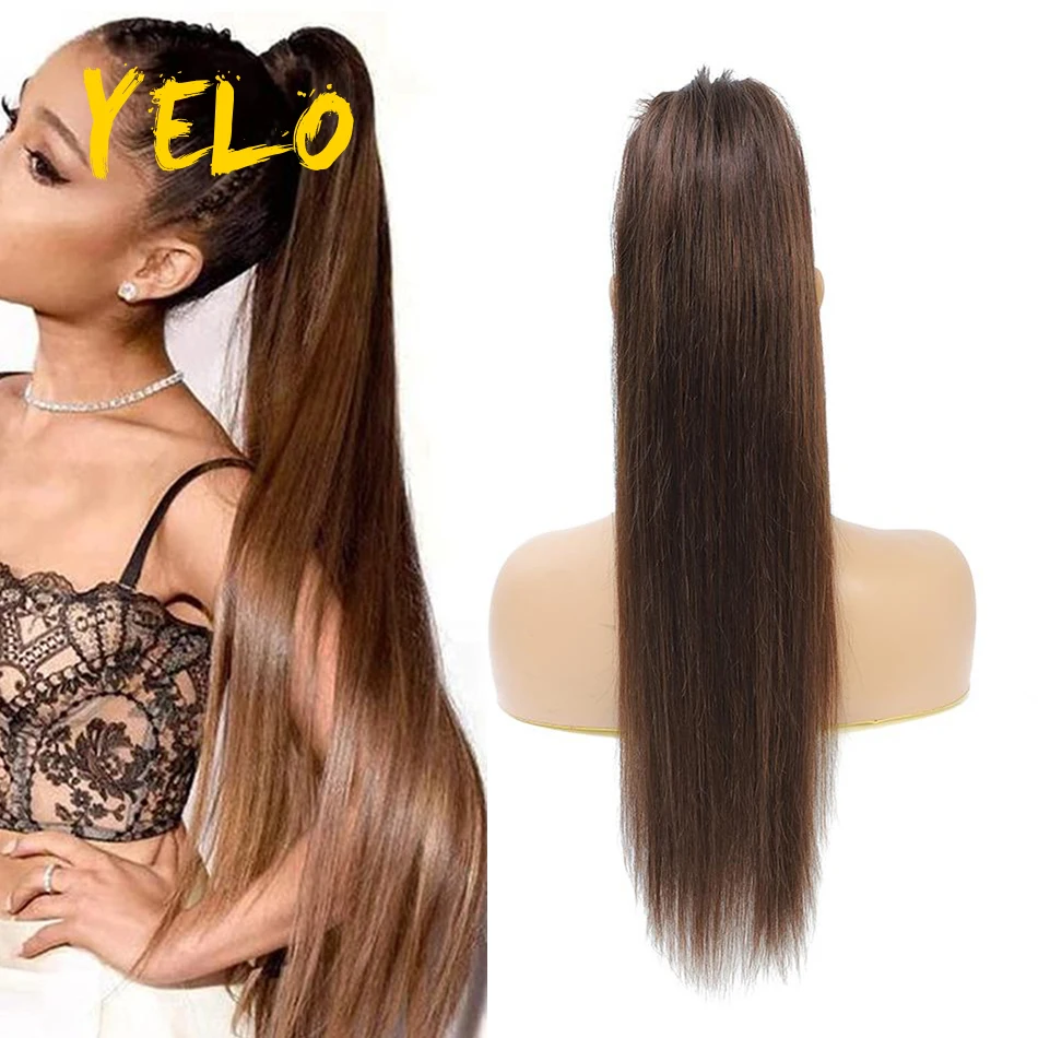 

Ponytail Human Hair Extensions With Clip 14-28 Inch Balayage Natural Colors Straight Human Hair Drawstring Ponytail For Women