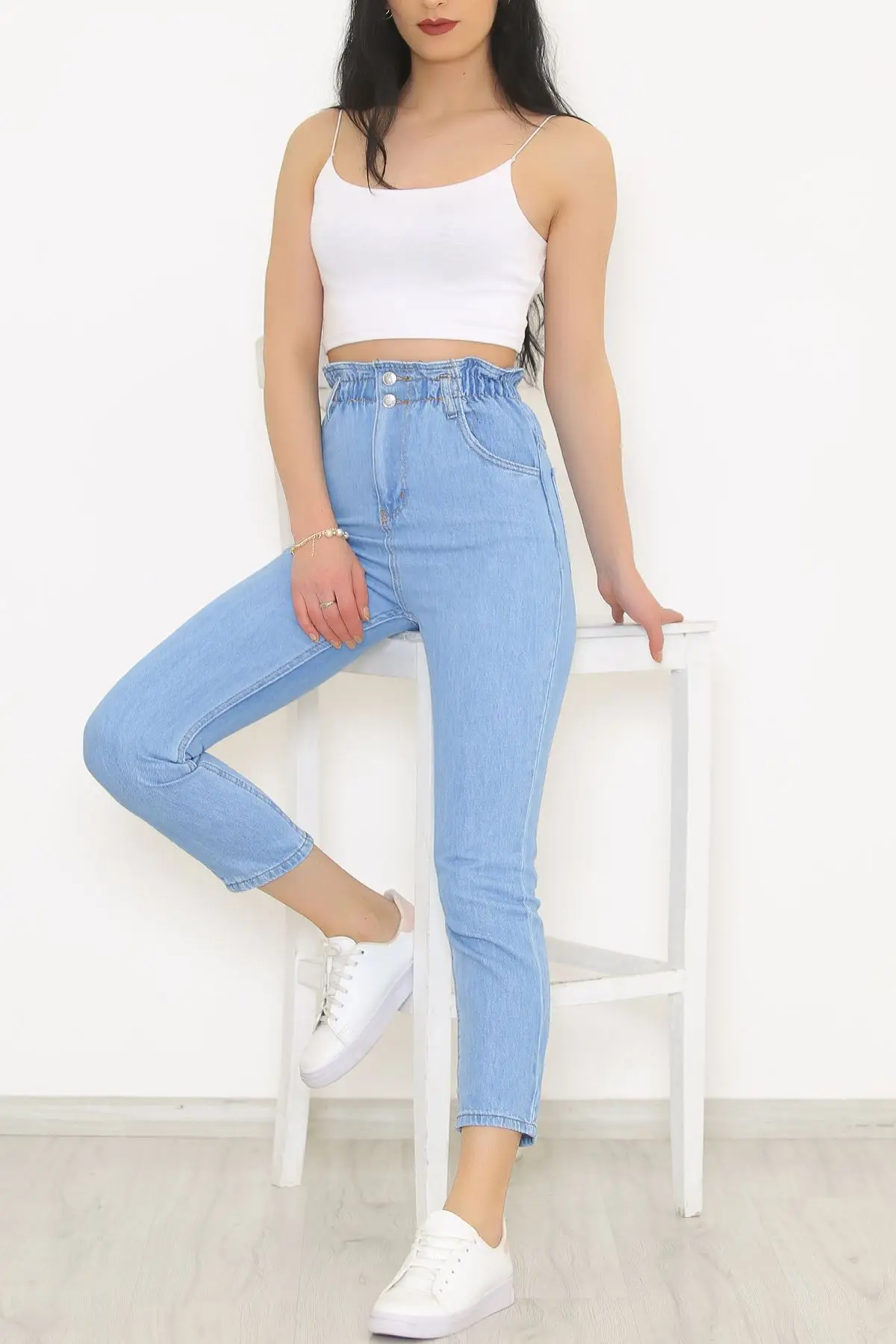 

Women's Light Blue Beli Wheel Mom Jeans Pantalon New Season Free Shipping