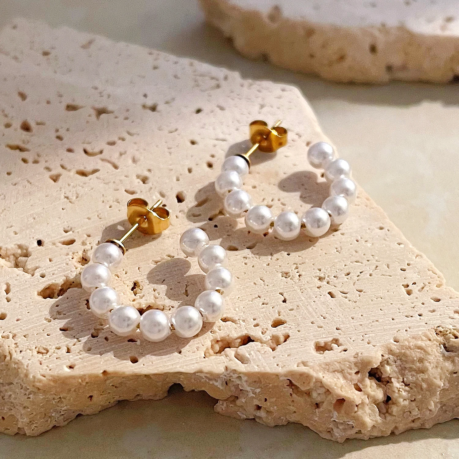 Серьги-кольца женские из нержавеющей стали под жемчуг