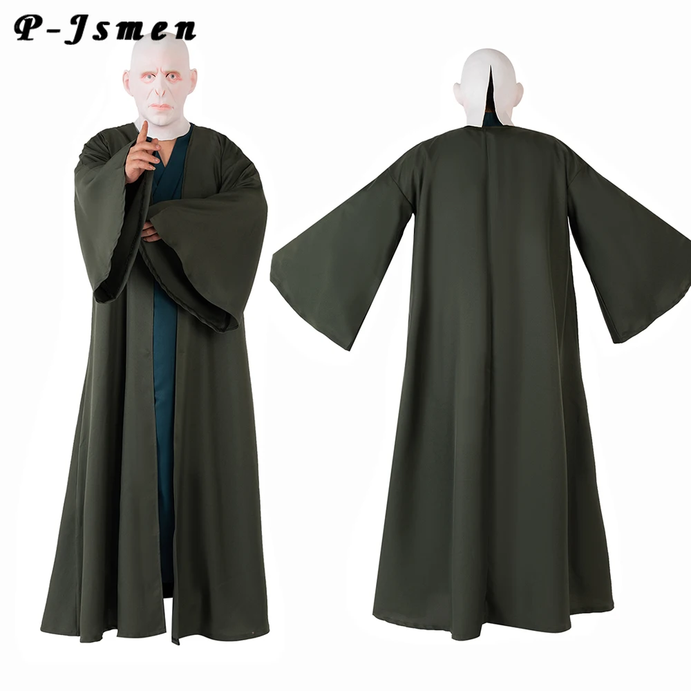 

P-Jsmen Anime Lord Voldemort Cosplay Costume with Mask Suit Uniform Dark Green Robe Wizard Adult Cosplay Halloween Props Clothes