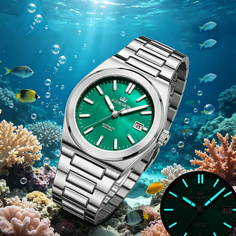 ADDIESKIN K008 Green Mother of Pearl Diver Luxury Watch 39mm Sapphire 100m Waterproof BGW9 Luminous Miyota 9015 Automatic Dial (art.: 3920db4cd2a72) - 3920db4cd2a72