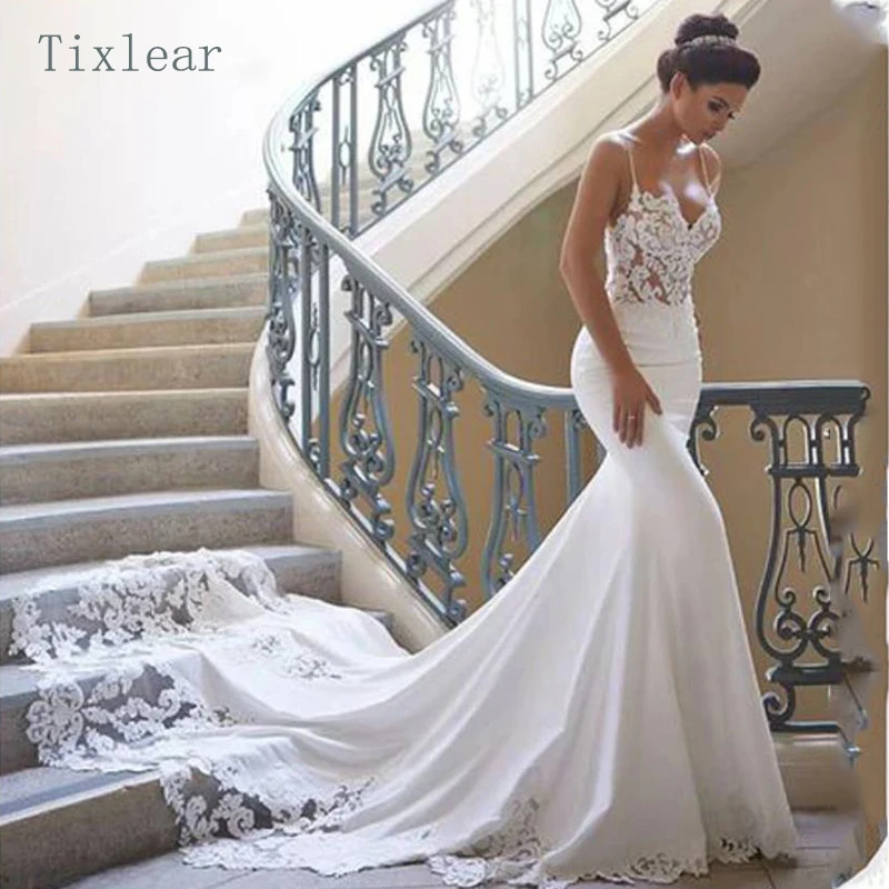 

Tixlear Wedding Dresses Lace Applique Sleeveless Backless Spaghetti strap V-neck New Arrival Marry dresses New Summer 2023