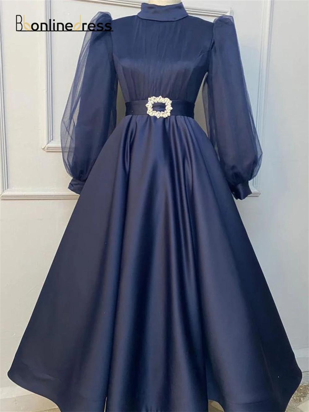 

Bbonlinedress Lantern Sleeves Moroccan Kaftan Evening Dress Pleat High Neck Muslim Formal Occasion Dresses Vestidos Elegantes