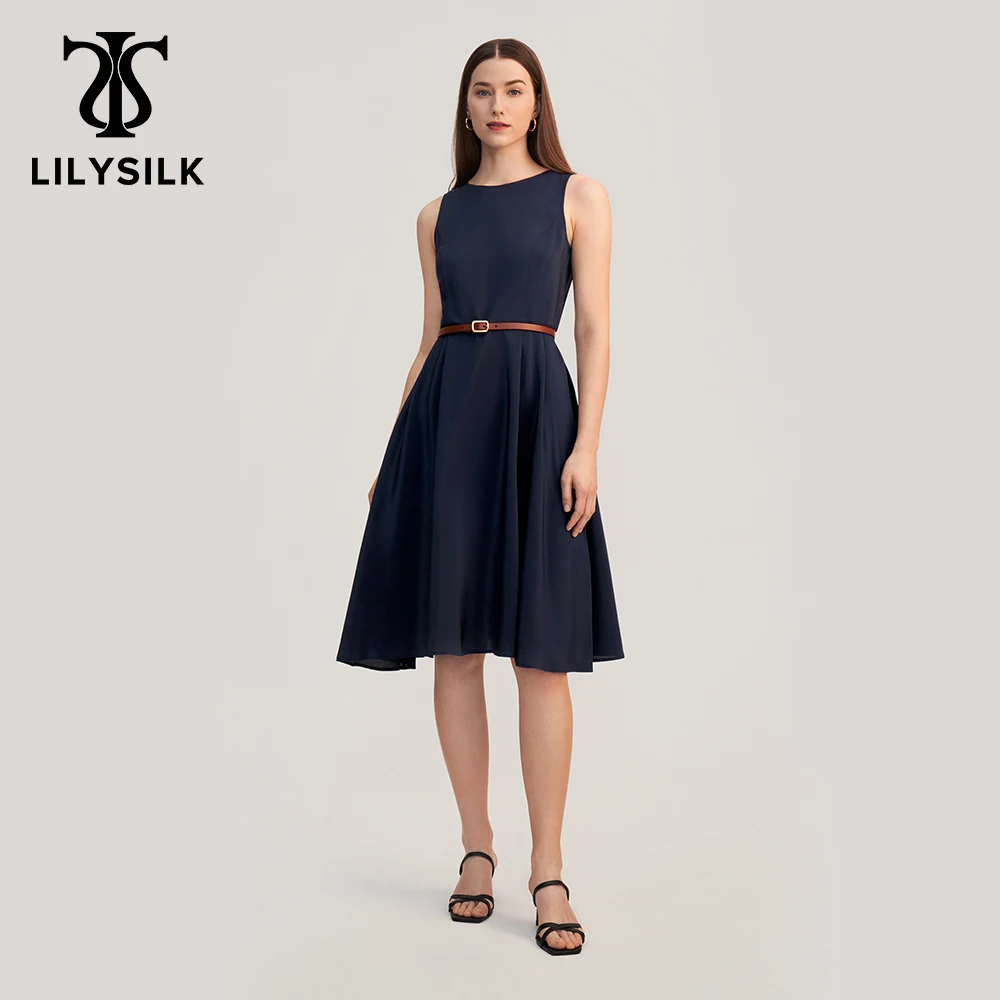 

LILYSILK Women 18 Momme Silk Dress Vintage Classic Sleeveless Little Black Dress Femme Round Neck Formal Robe Free Shipping traf