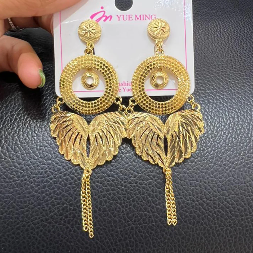 

Nigerian Bridal Wedding Earrings With Square Shape Tassels African Dubai Gold Color Long Earrings Party Pendant Jewelry Gift