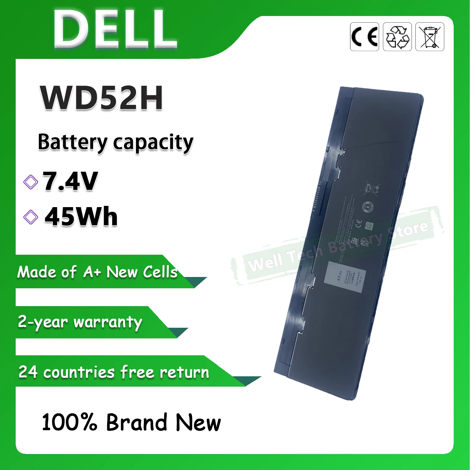 4 ячеек WD52H Аккумулятор для ноутбука DELL Latitude E7240 E7250