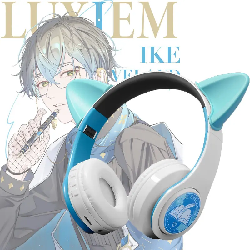 

Беспроводные Bluetooth-наушники в стиле аниме Luxiem Vtuber Ike Eveland косплей милые кошачьи уши портативная складная гарнитура для студентов рождественские подарки