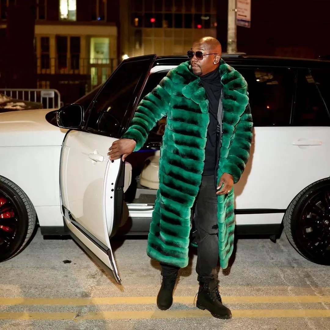 Модные зеленые пальто из натурального меха кролика рекс с отложным воротником