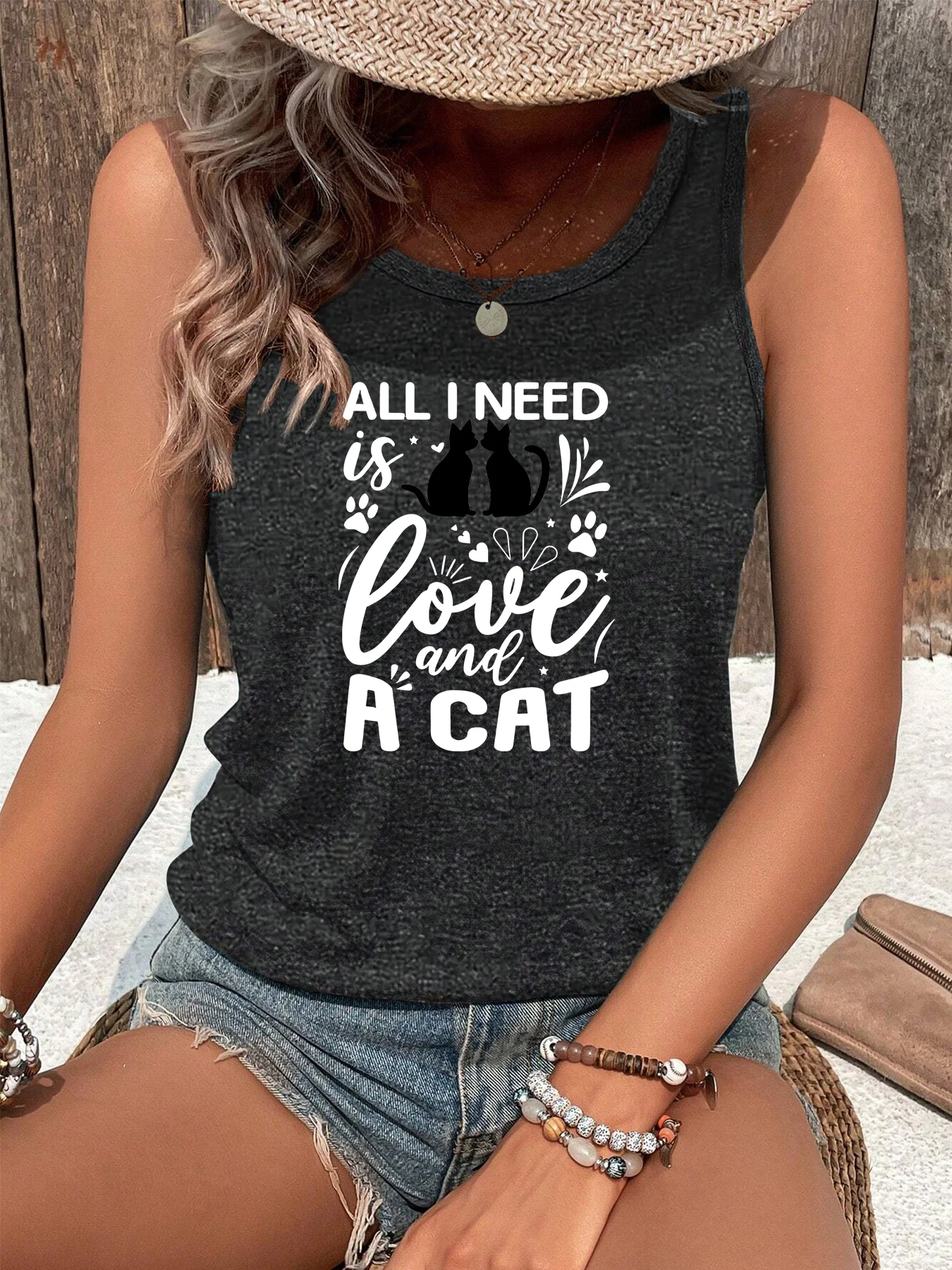 Женская спортивная майка All You Ennd с надписью Love And a Cat свободная повседневная без