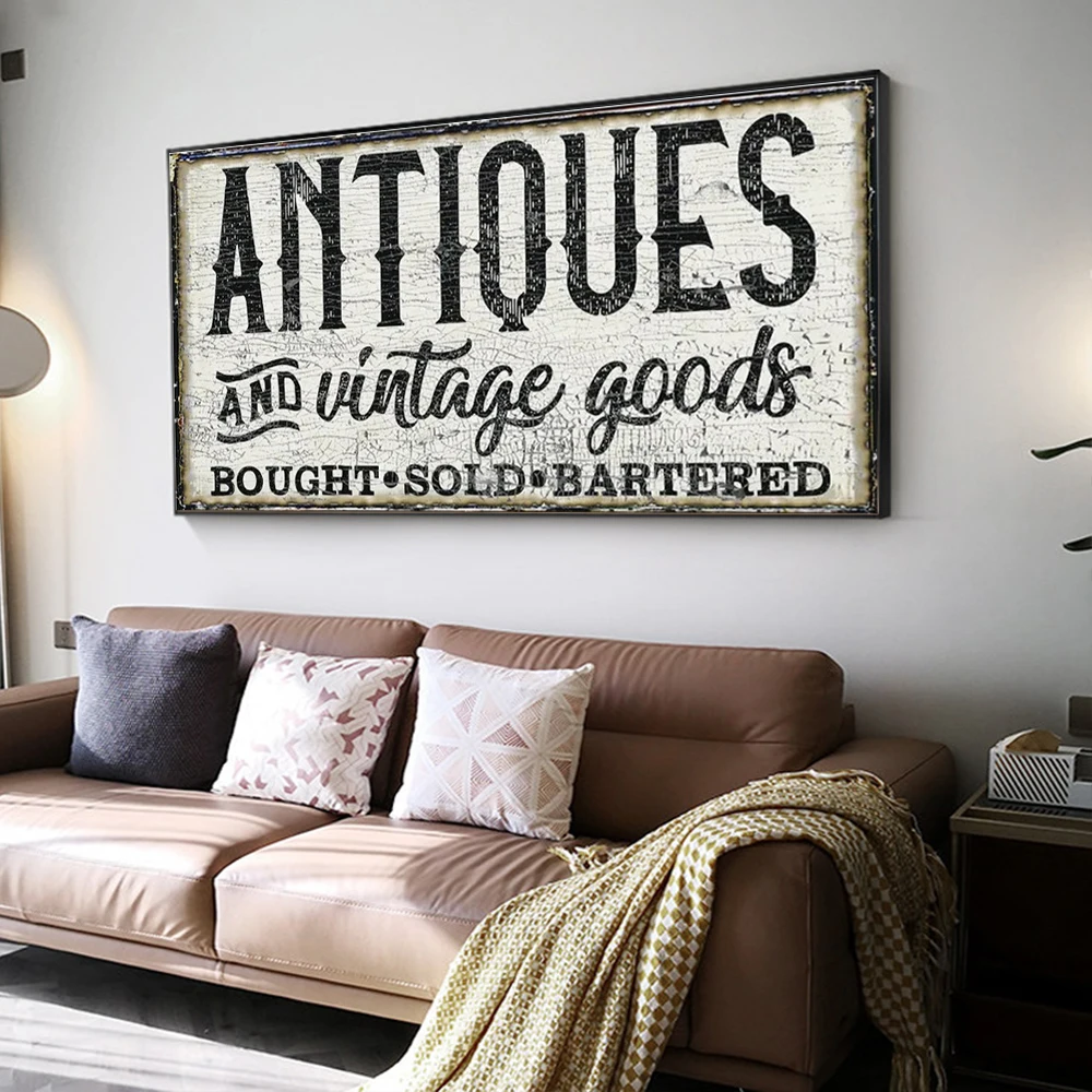 

Antiques Vintage Goods Sign Posters and Prints Canvas Painting Wall Art Old Time Signs Pictures For Living Room Farmhouse Decor