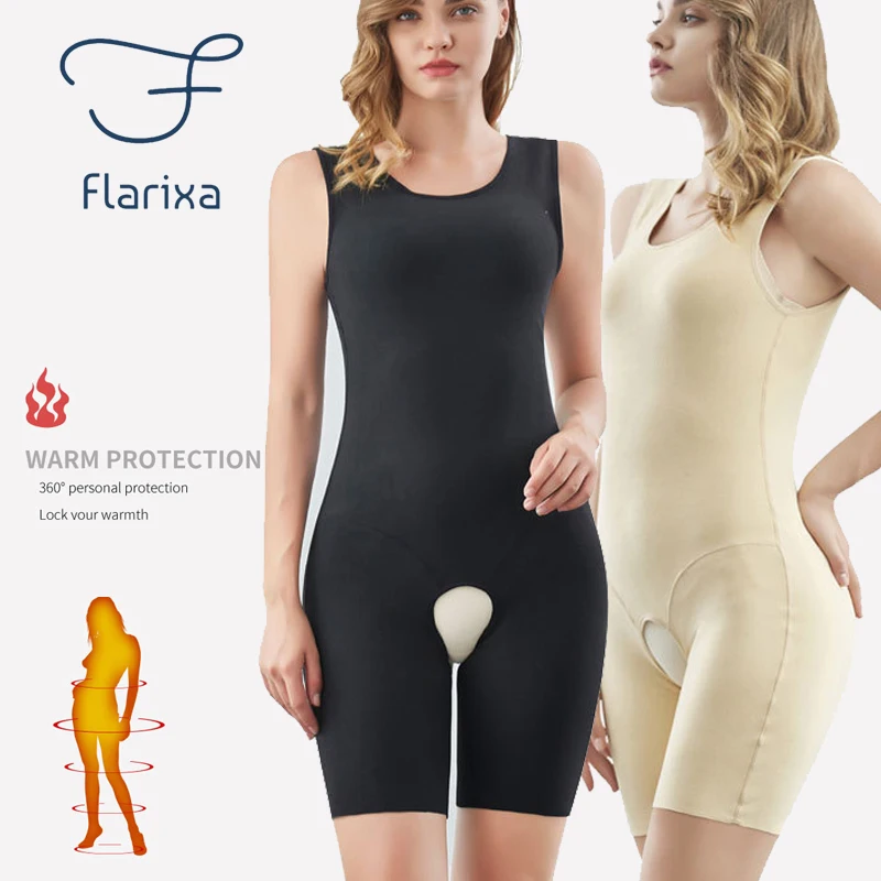 

Бесшовное женское термобелье Flarixa, шорты, корректирующее боди с открытой промежностью, высокоэластичные зимние колготки, термобелье