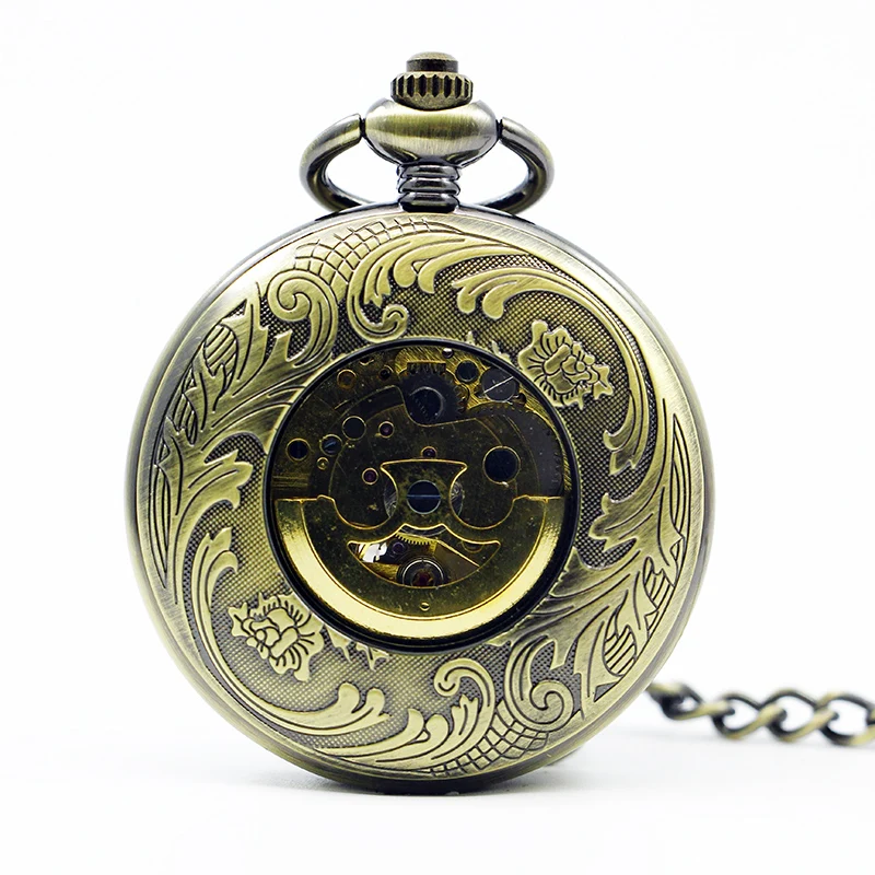 Roman Numerals Case Mechanical Pockets Watch Personalised Collection Pendant Chain Half Hunt Hand Wind Fob Watch reloj hombre