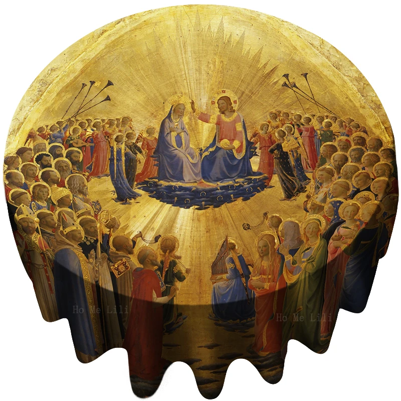 

Круглая скатерть на стол с изображением коронации Девы и послания О Кресте восстановления Христа, декор для стола «Ho Me Lili»