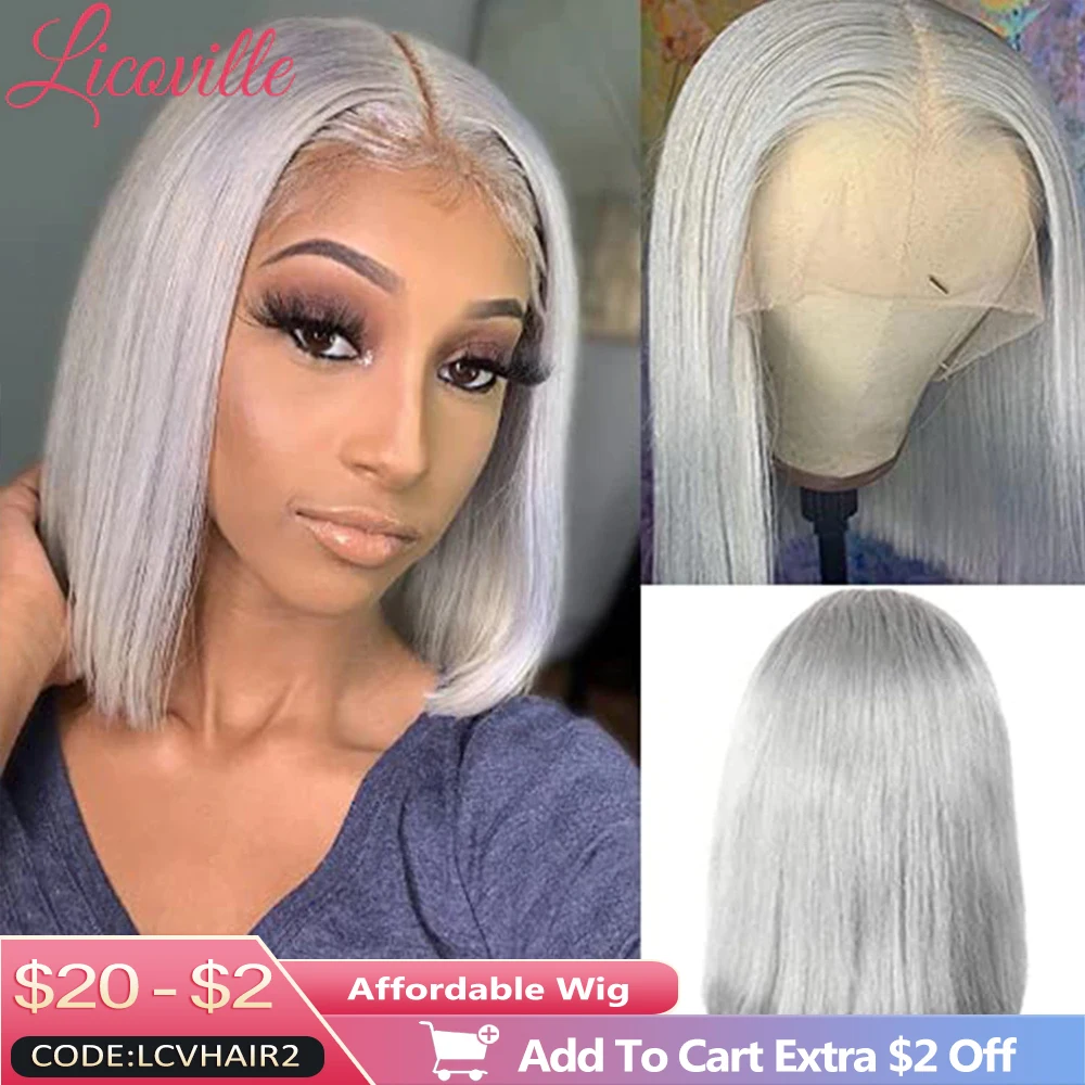 

Grey Human Hair Wig Grey Lace Front Bob Wigs for Black Women Pre Plucked Baby Hair 180 Density Brazilian Hair T Part Lace Wig