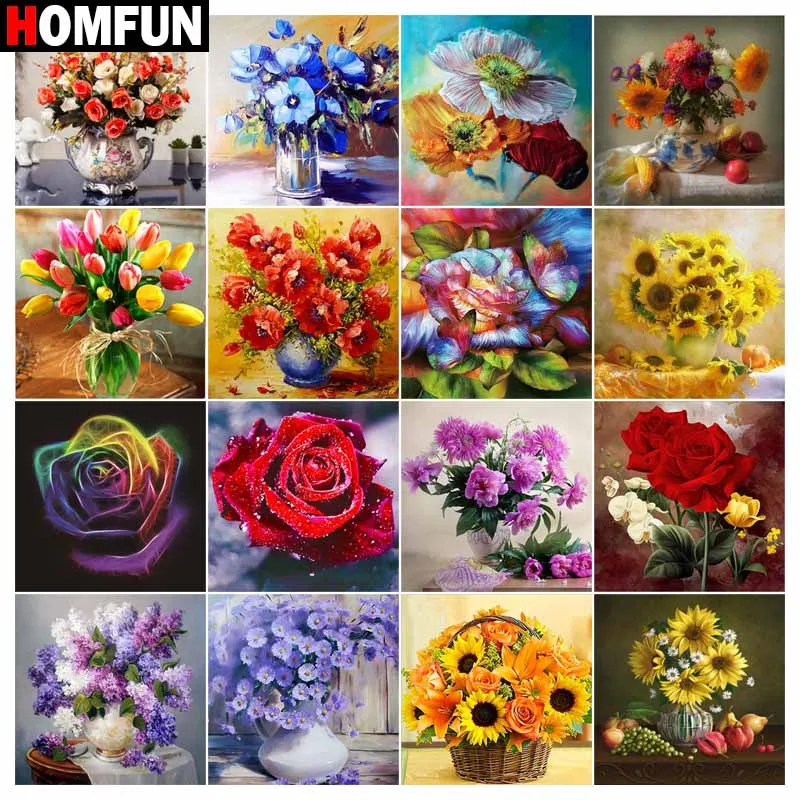 

Алмазная 5D Вышивка HOMFUN «Цветочный пейзаж», полноформатная круглая/квадратная алмазная живопись «сделай сам», вышивка крестиком, домашний д...