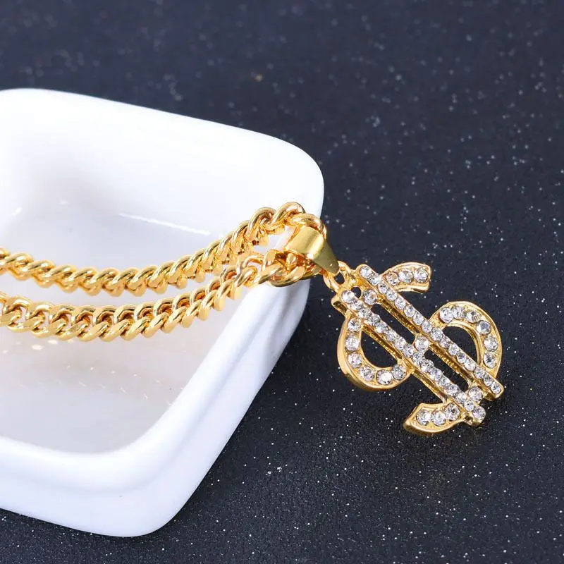 

European and American hip-hop exaggerated dollar sign gold unisex necklace pendant