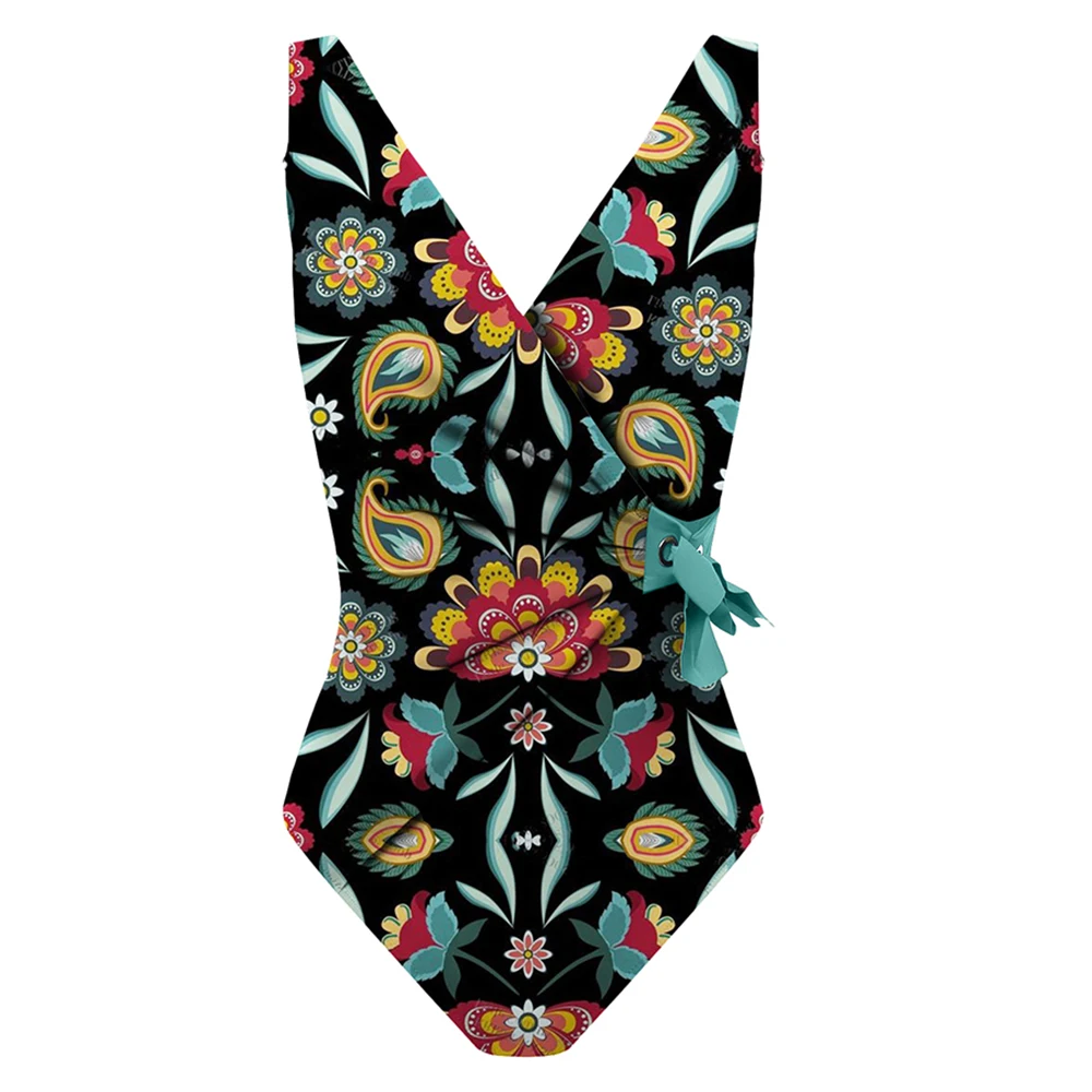Colorful Print Sling Bikini Set and Cover Up High Waist U Back Design Swimsuit Tummy Wrap Fashion One Piece Swimwear