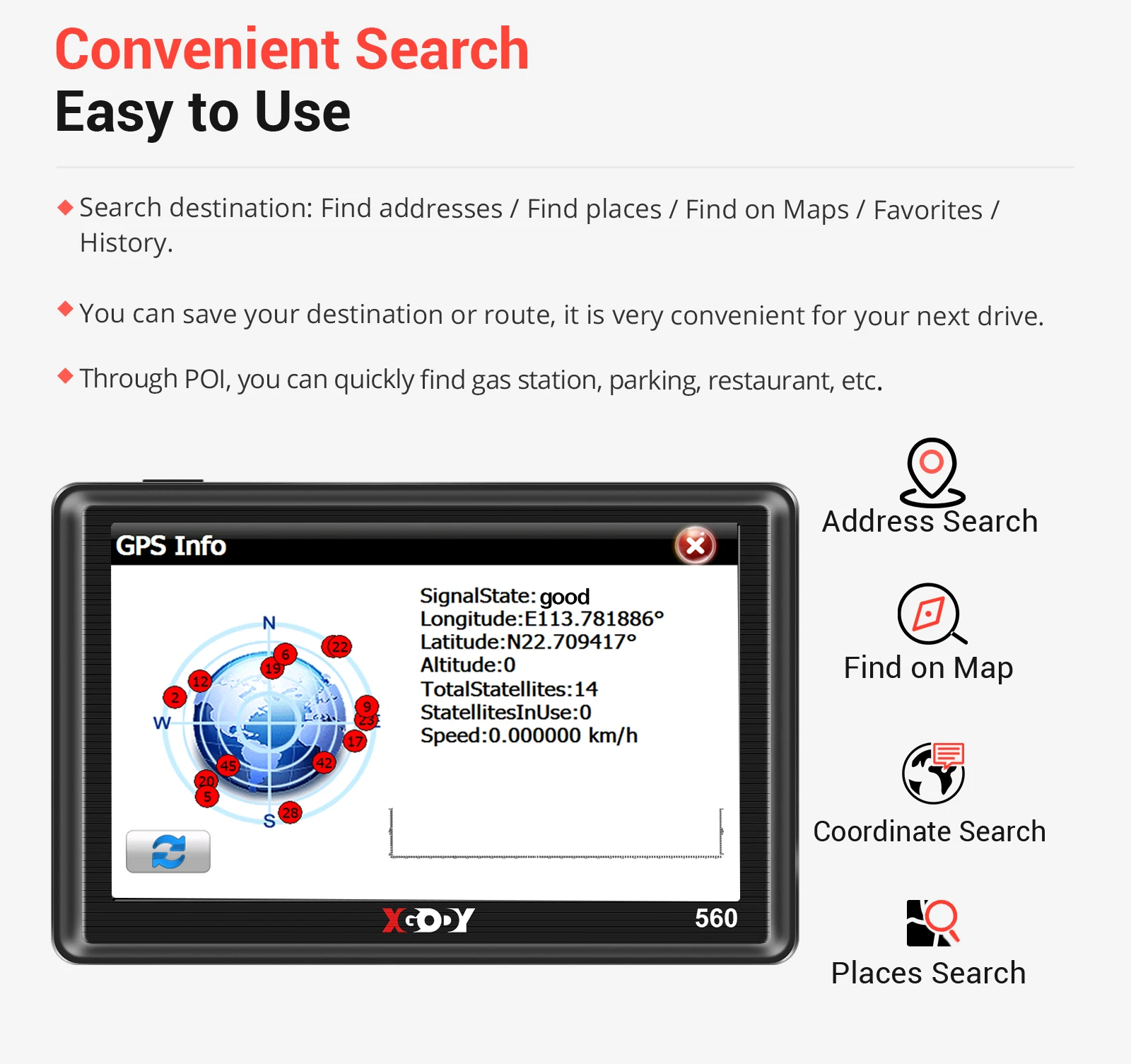 XGODY-Navegação GPS do carro com tela sensível