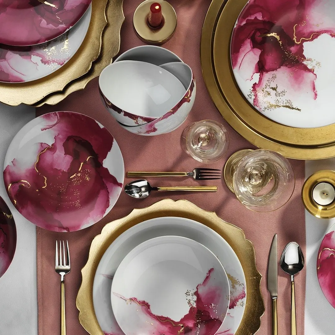 

GoldDetaylı 24 Parça Decor Dinner set modern design colorful bowl plate service kitchen decoration catering banquet dinnerware set