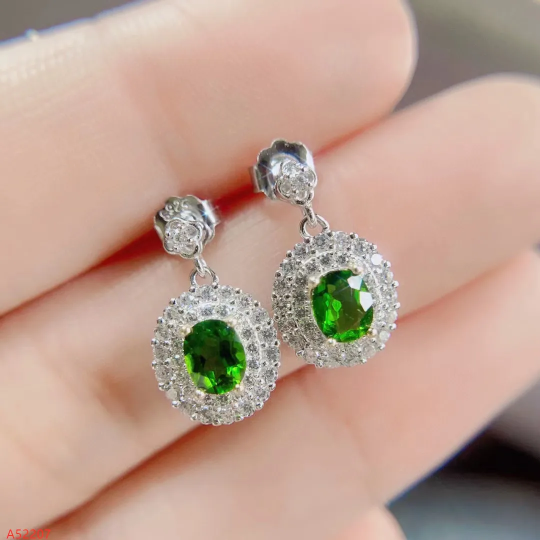 

100% Natural Jewelry 925 Sterling Silver Diopside Two Tone Stud Earrings for Women Party Birthday Got Engaged Marry Gift New