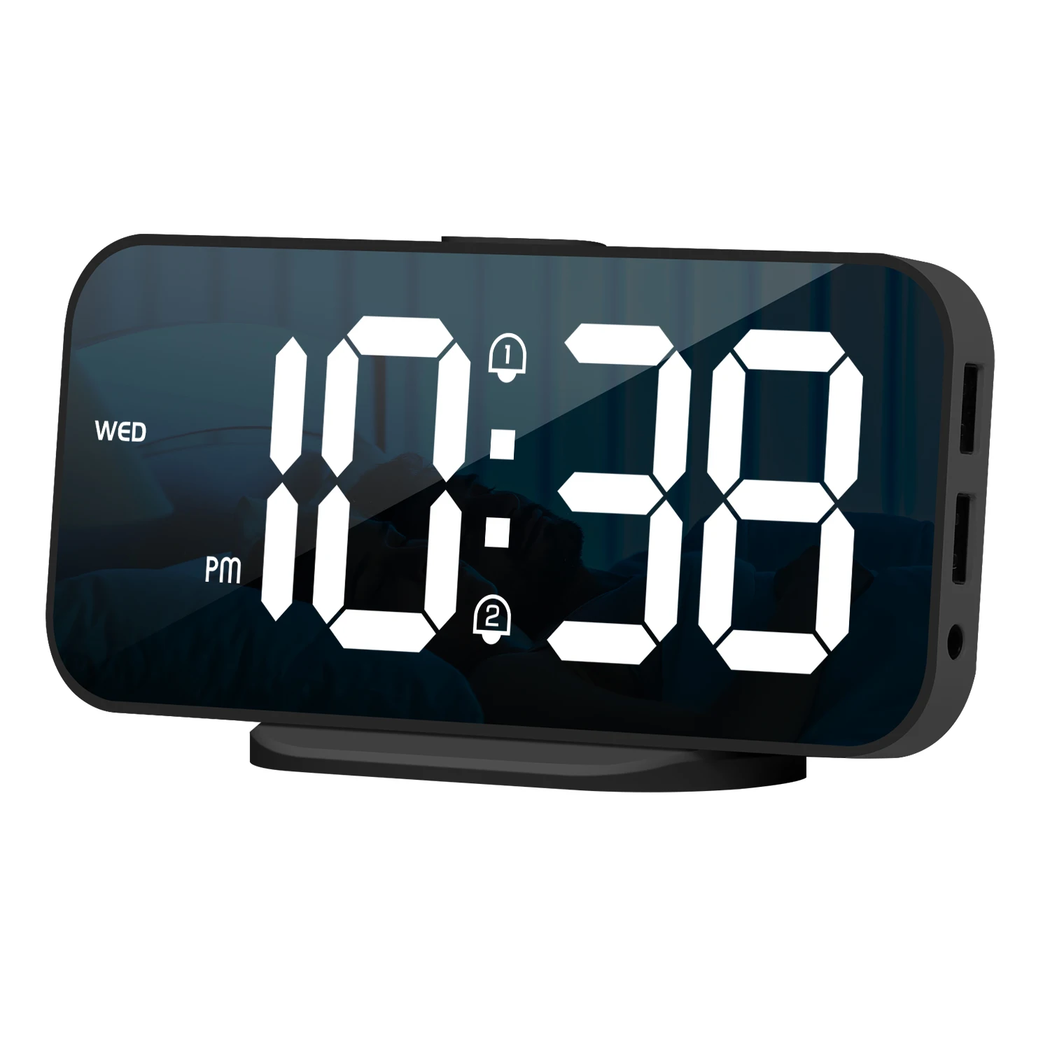 

HD Mirror LED Digital Alarm Clock Luminous Week Display Night Mode Brightness Adjust Snooze Function Dual Alarms Table Clock