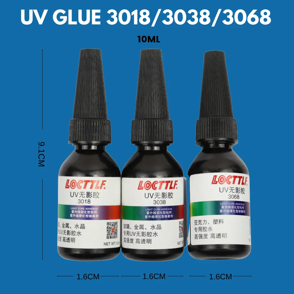 LOCTTL 3018 3038 3068 10ML Transparent Shadowless UV Glue Glass Crystal Viscous Plastic Metal Ccrylic Quick Ultraviolet Adhesive