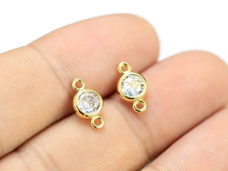 Круглые Подвески для сережек, 6 шт, латунные подвески из настоящего позолоченного циркония, соединитель для цепочки, 11,8x6,7x2,8 мм, для изготовления ювелирных изделий-G141