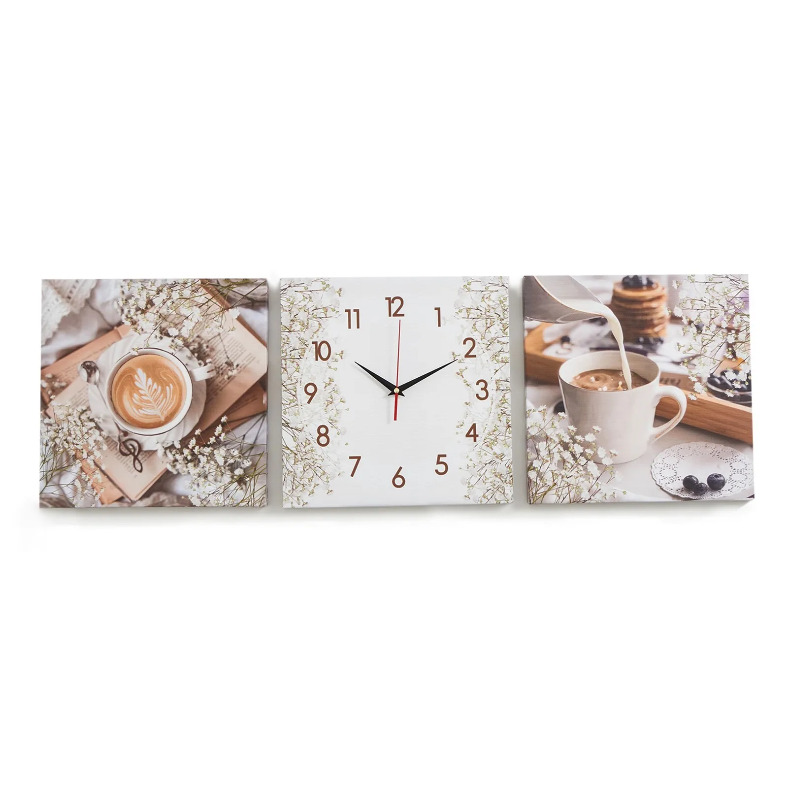 Часы-картина настенные модульные &quotКофе&quot бесшумные 35 х 110 см триптих