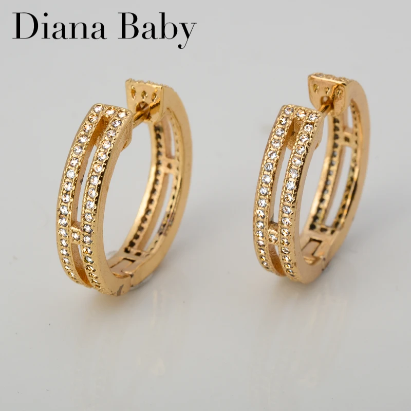 

Diana Baby Fashion Unusual Cubic Zircon Geometric Round Gold Tone Earrings Copper High Quality Women Wedding Jewelry Accessories