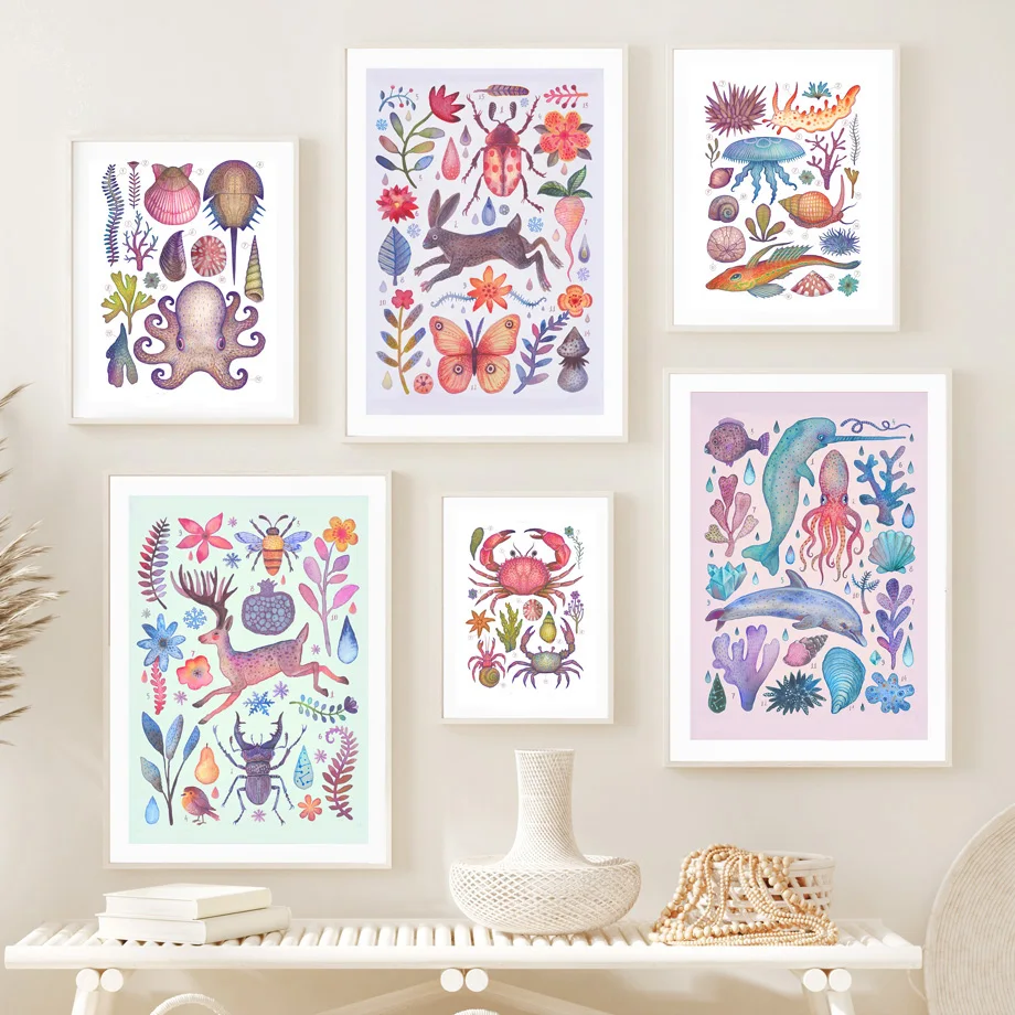 Настенная картина с изображением насекомых водных существ леса естественных