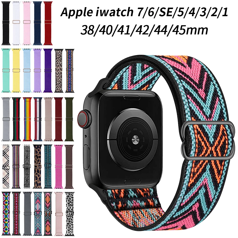 Ремешок для резинки Apple watch band 44 мм 40 38 42 41 нейлоновый браслет correa iWatch Serie 4 5 3 2 1 SE 6 7 45