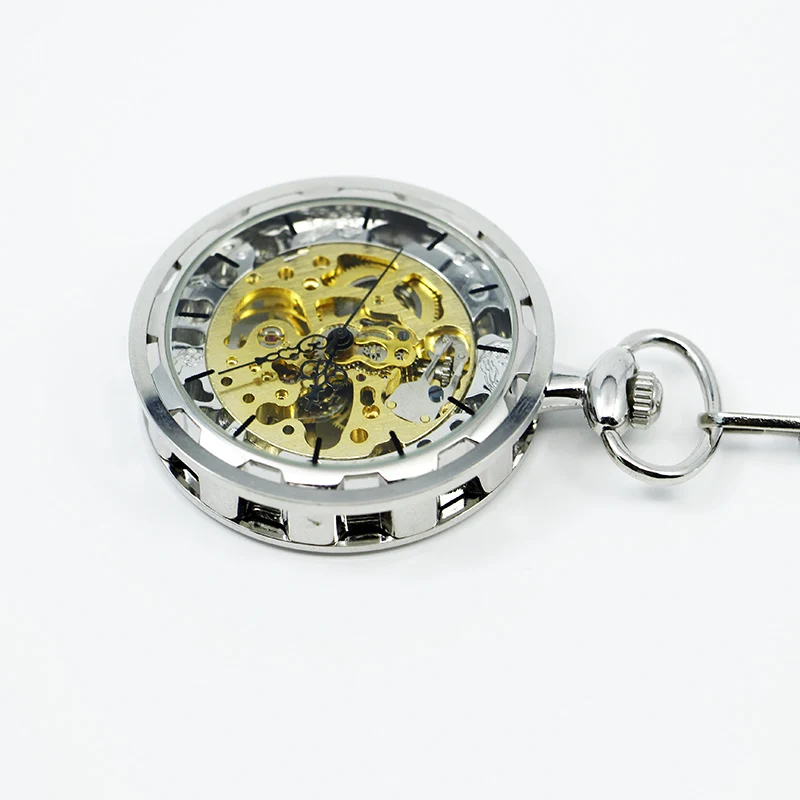 Unique Silver Hollow Skeleton Steampunk Craced Mechanical Pocket Watch Men Waist Chain Male Clock Hand Wind Watches reloj hombre