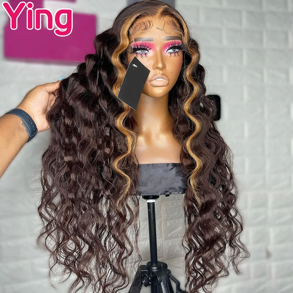 Highlight 30 13X6 13X4 Full Lace Frontal Wigs Brazilian Loose Deep Wave Human Hair Lace Front Wigs for Women Transparent 180%